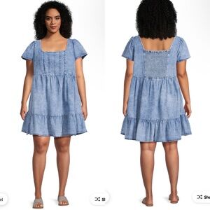Terra & Sky Blue Acid Wash Denim Swing Dress